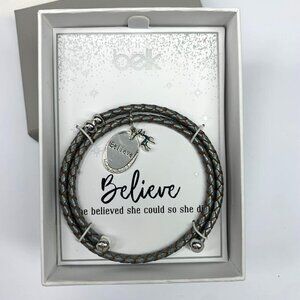 Belk She Believed She Could Braided Wrap Charm Bracelet w/Deer Charm Silver NIB